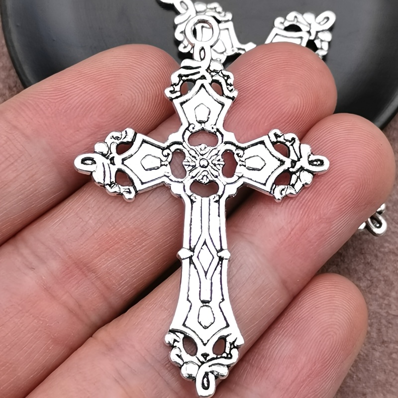 7pcs Retro Big Cross Charm Pendant Set, Bohemian Style